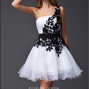 White/black beading and lace homecoming dress